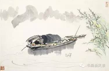 吴冠中画船"野渡无人舟自横",孤舟闲飘,静穆入画,诗与画之美于此悄悄