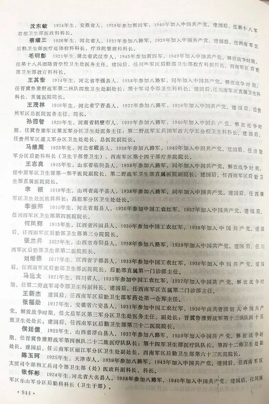 刘邓大军团级（含1942年前营级）以上卫生干部名录（第二部分）