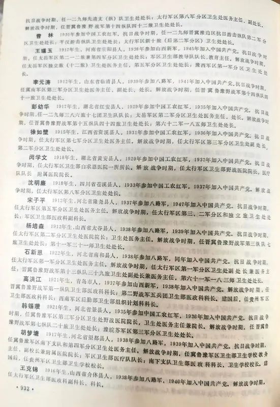 刘邓大军团级（含1942年前营级）以上卫生干部名录（第一部分）