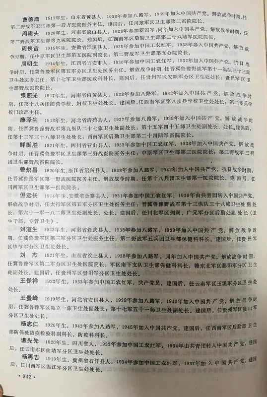 刘邓大军团级（含1942年前营级）以上卫生干部名录（第二部分）