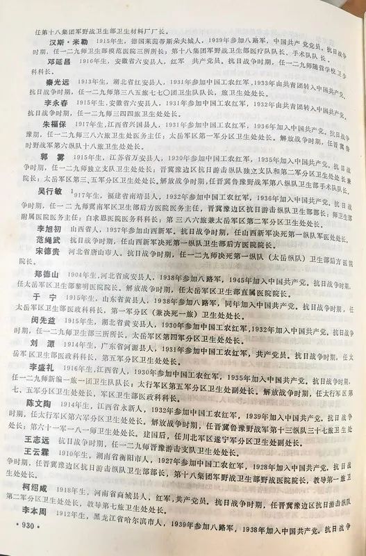 刘邓大军团级（含1942年前营级）以上卫生干部名录（第一部分）