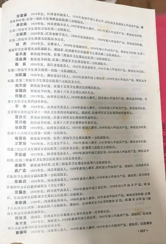 刘邓大军团级（含1942年前营级）以上卫生干部名录（第二部分）