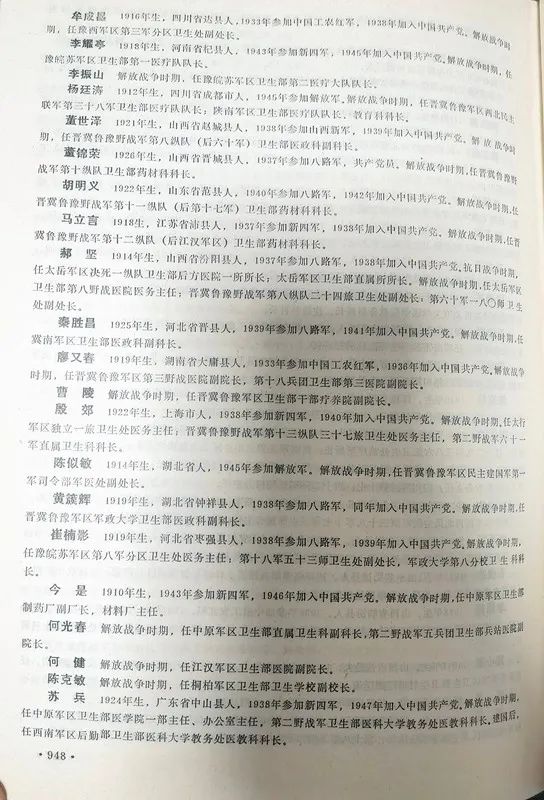 刘邓大军团级（含1942年前营级）以上卫生干部名录（第二部分）