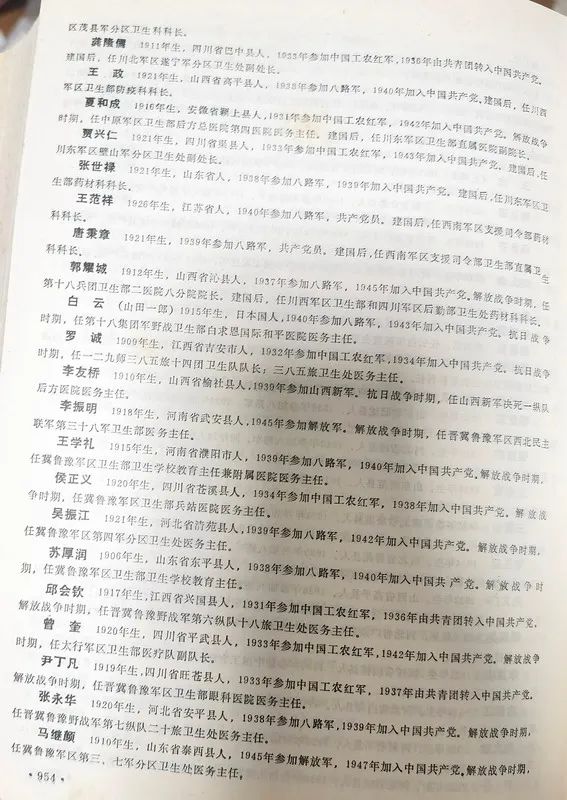 刘邓大军团级（含1942年前营级）以上卫生干部名录（第二部分）