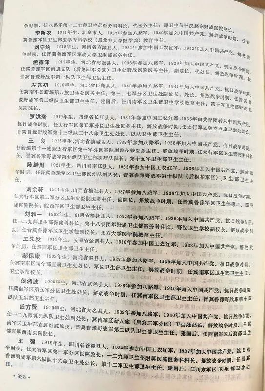 刘邓大军团级（含1942年前营级）以上卫生干部名录（第一部分）