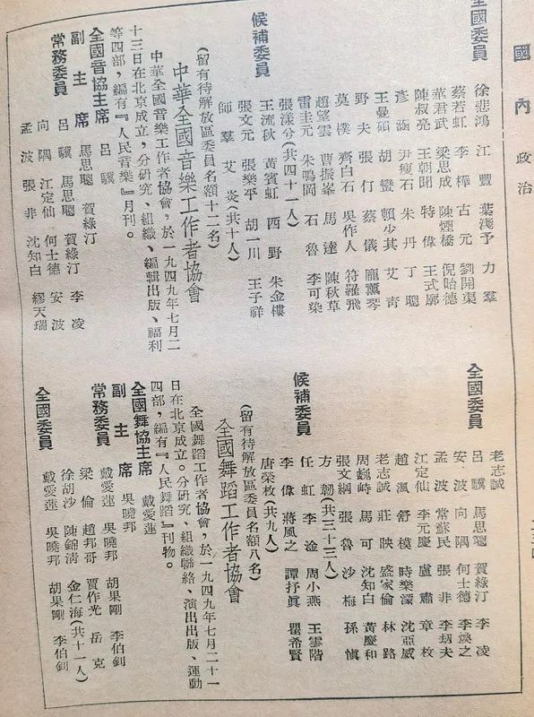 1949年建国初期的各地方政府里的部分任职名单