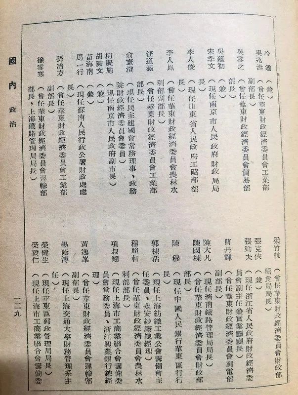 1949年建国初期的各地方政府里的部分任职名单