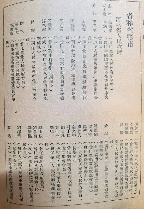 1949年建国初期的各地方政府里的部分任职名单