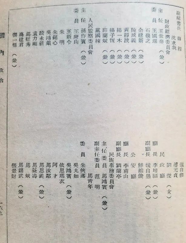 1949年建国初期的各地方政府里的部分任职名单