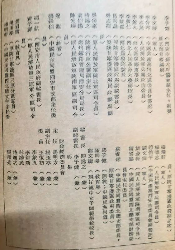 1949年建国初期的各地方政府里的部分任职名单