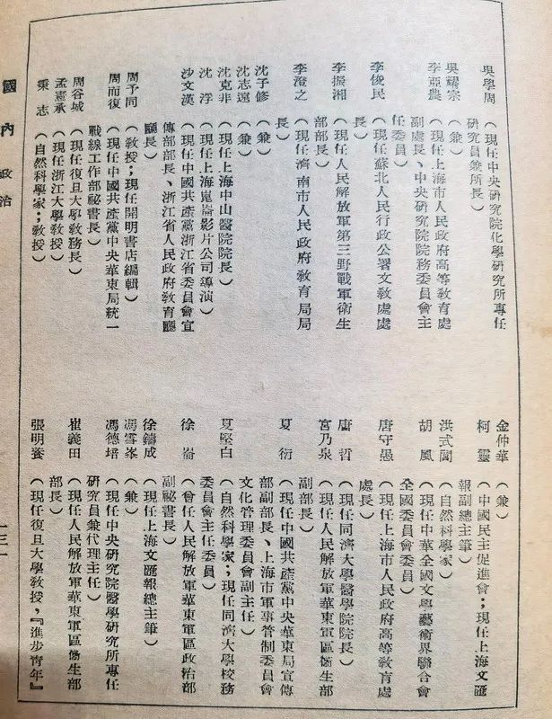 1949年建国初期的各地方政府里的部分任职名单