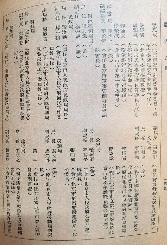 1949年建国初期的各地方政府里的部分任职名单