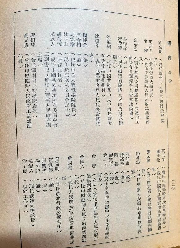 1949年建国初期的各地方政府里的部分任职名单