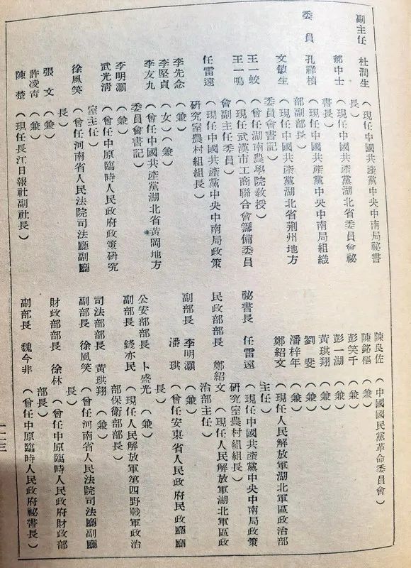 1949年建国初期的各地方政府里的部分任职名单