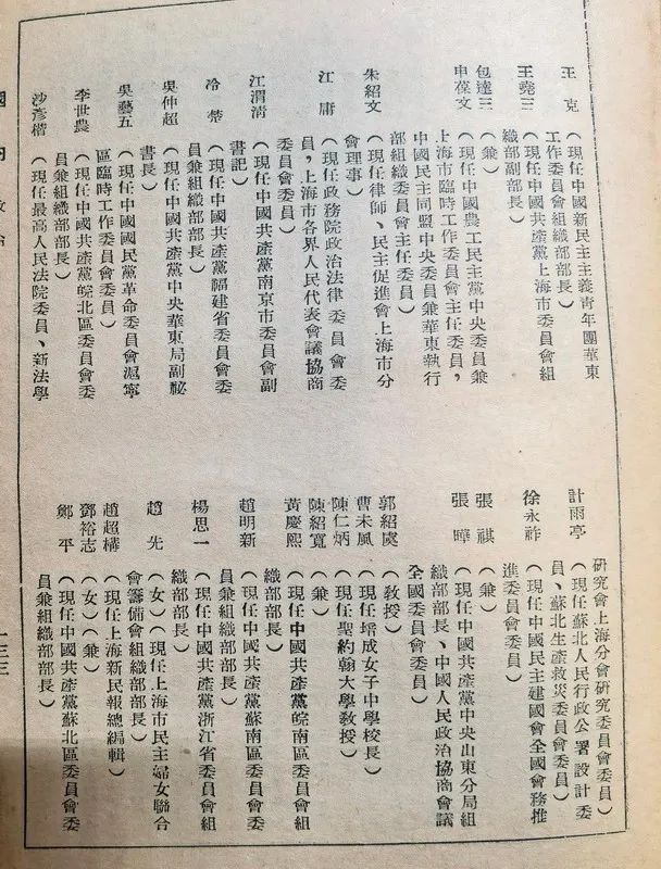 1949年建国初期的各地方政府里的部分任职名单