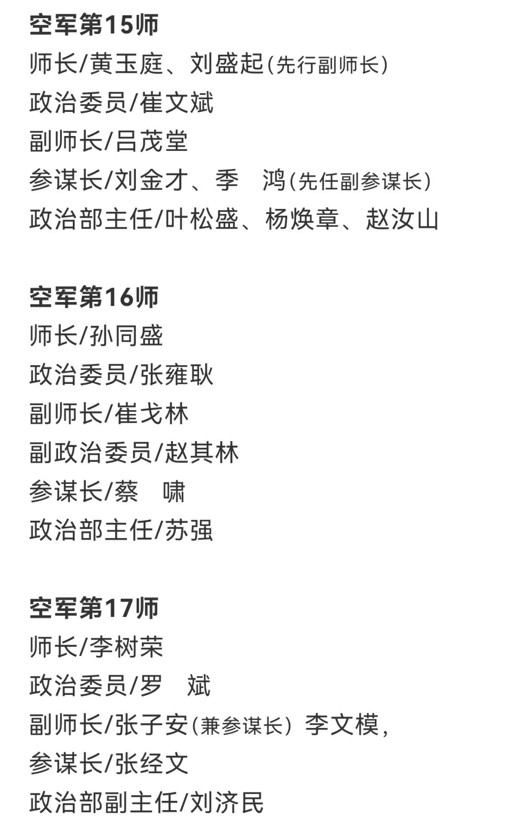 【军史资料】中国人民志愿军总部和各兵团（兵种）、军、师领导干部名单